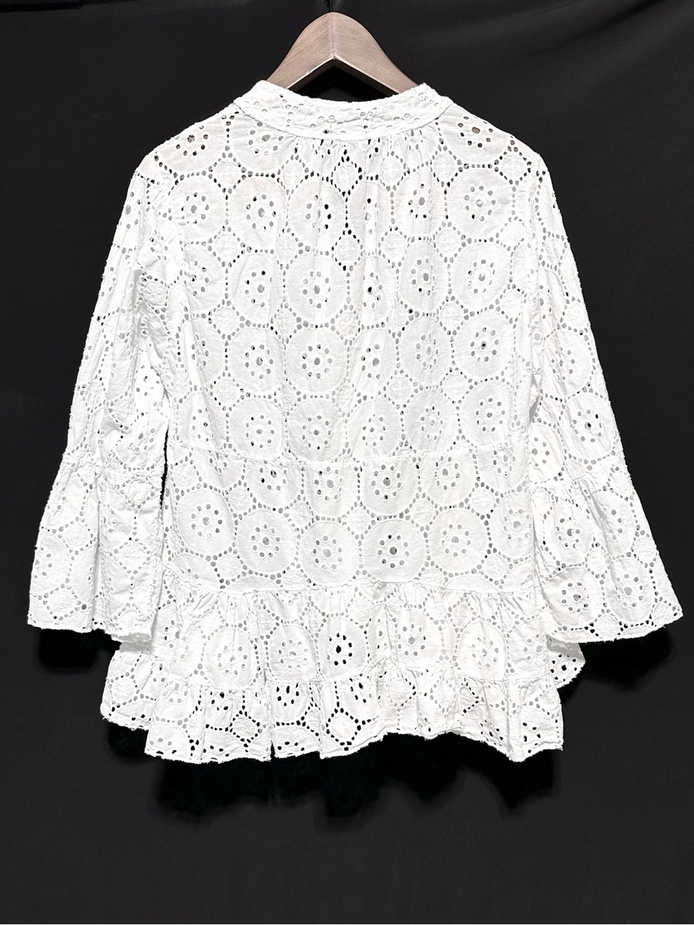 Bella Amore Italy White Eyelet Ruffle Peplum Blouse S/M Cottagecore - Picture 6 of 8